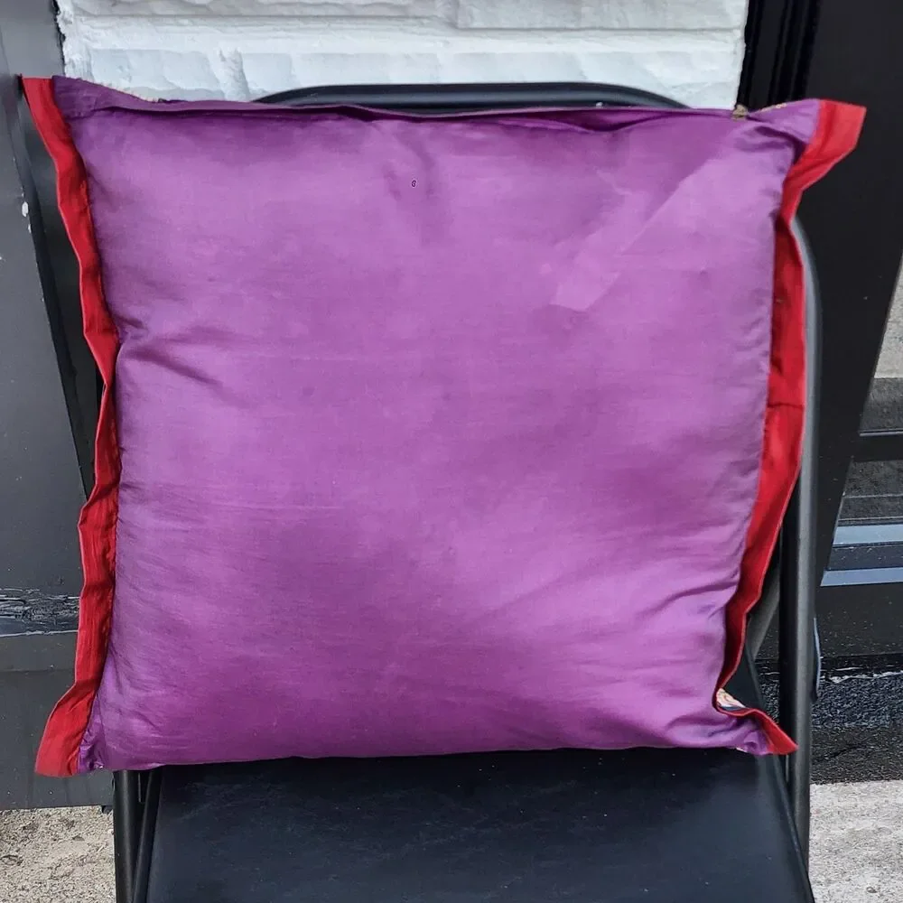 Pier 1 Boho Embroidered Silk Throw Pillow Purple Floral Patchwork Applique